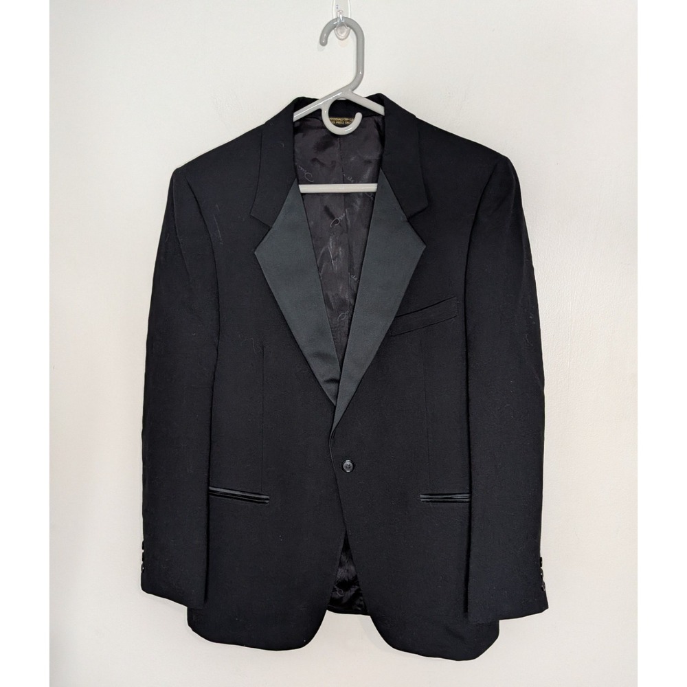 Oscar de la Renta One Button Mens Formal Tuxedo Blazer Jacket Size 40R Black